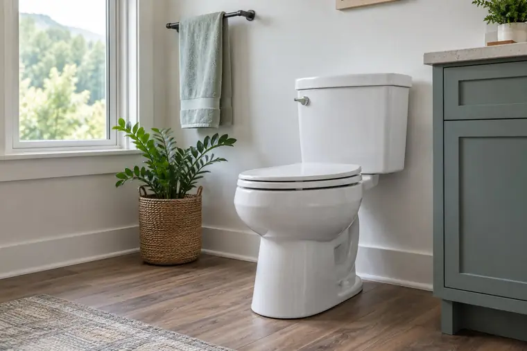 Newly installed comfort-height toilet in a bright bathroom
