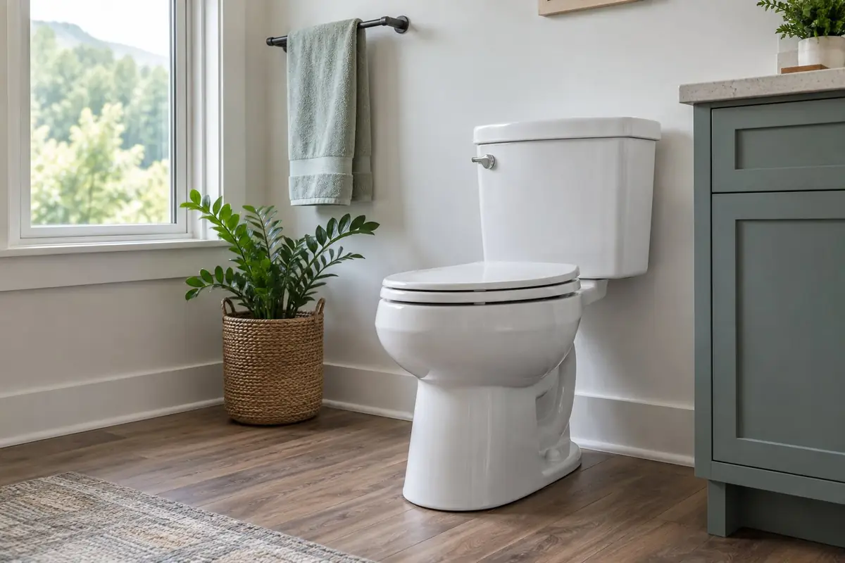 Newly installed comfort-height toilet in a bright bathroom in Asheville, NC