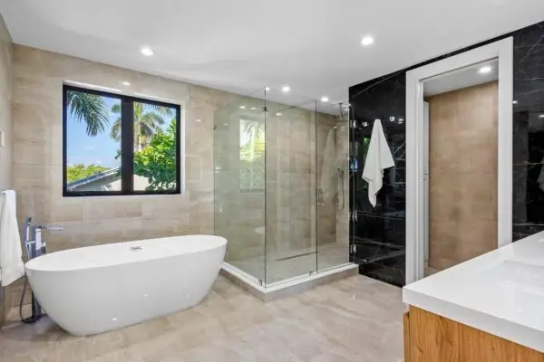 Remodeled primary bathroom by Geek Construction Team in Asheville, NC